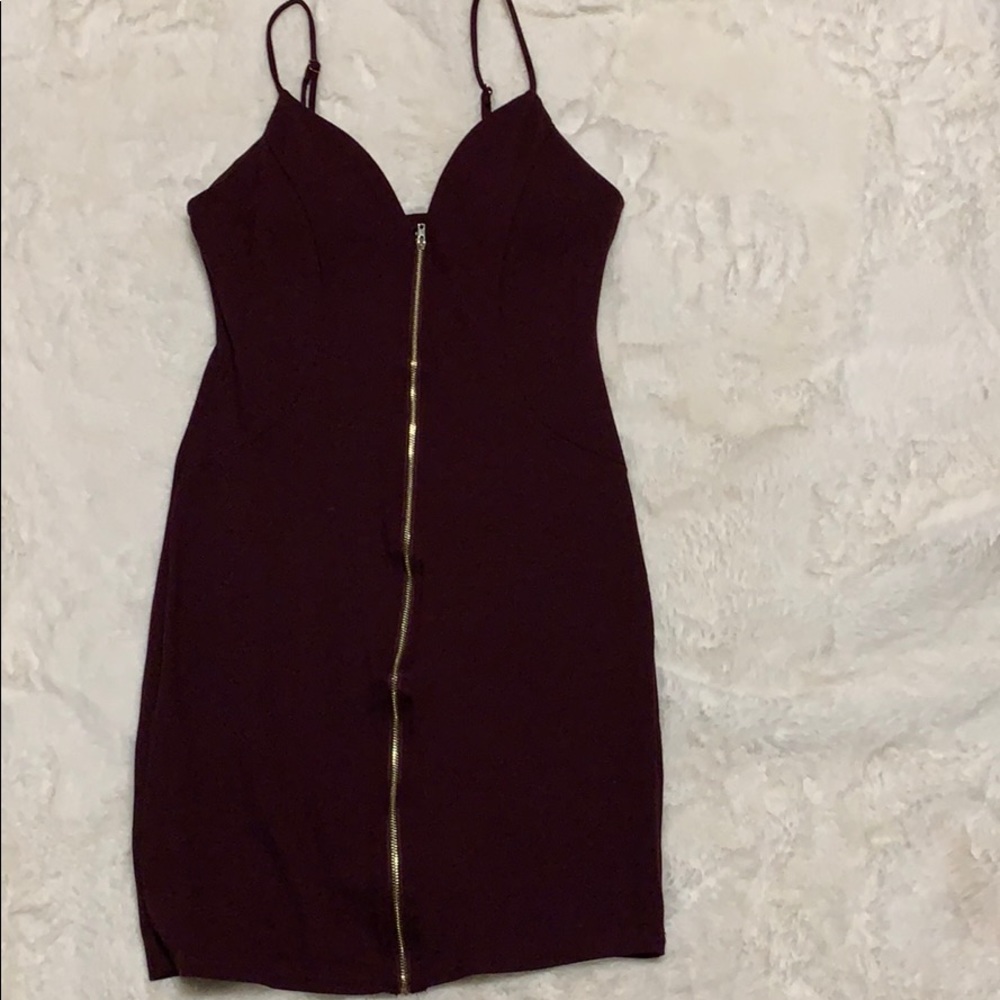 Eggplant sexy zipper front dress haute monde